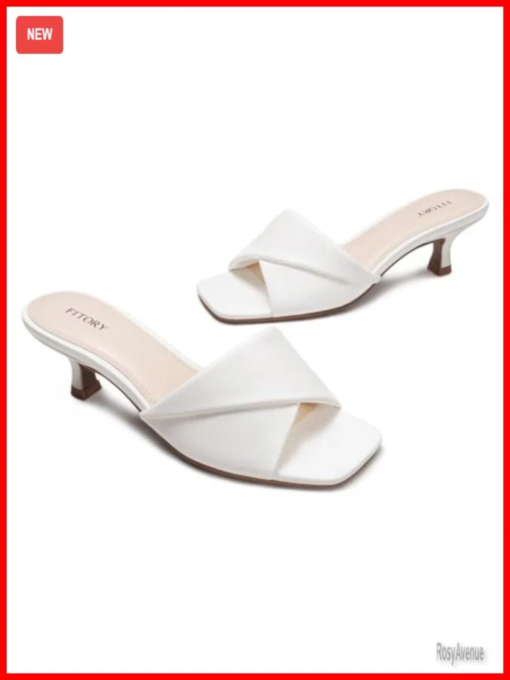 Women's Cross Band Kitten Heel Sandals, Square Open Toe, Slip On Dressy Low